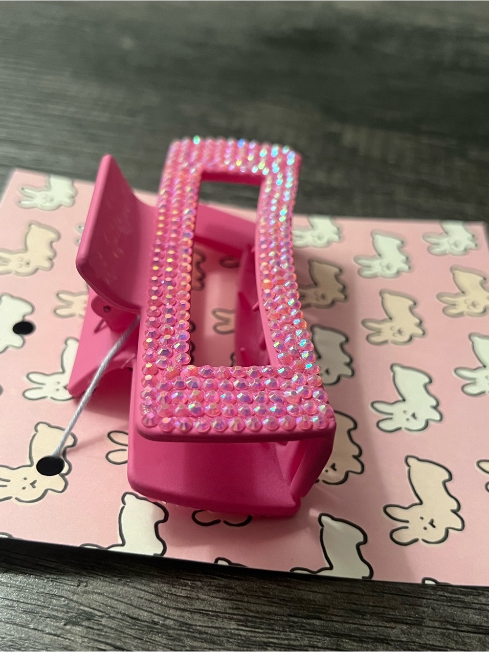 Hand Bedazzled Pink Rhinestone Hair Claw Clip | Sparkly Rectangle Hair Accessory - Picture 2 of 3